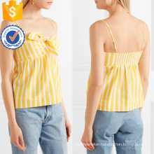 Spaghetti Strap Knotted Yellow And White Striped Cotton Summer Top Manufacture Wholesale Fashion Women Apparel (TA0074T)
